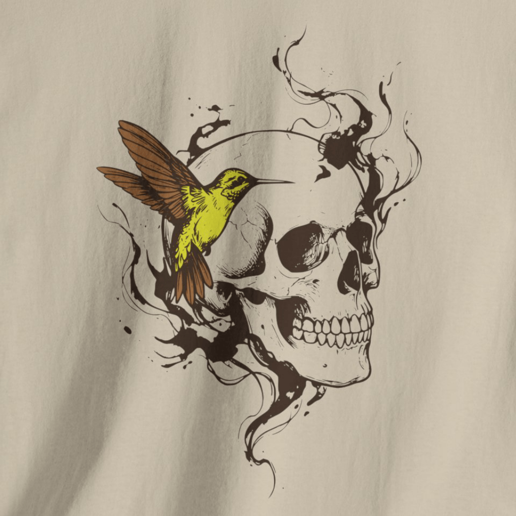 Skull & Hummingbird Edgy T-Shirt