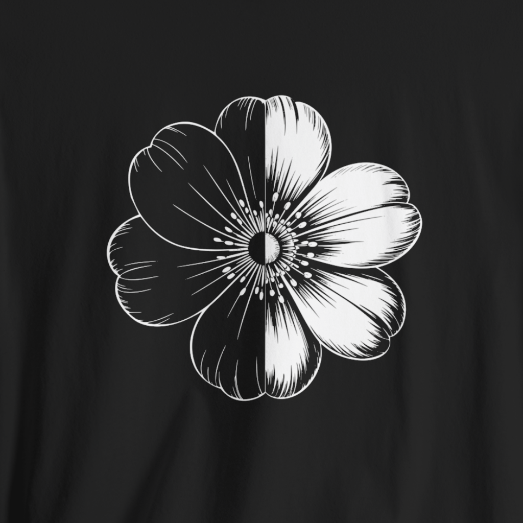 Monochrome Retro Flower T-Shirt (Dark)
